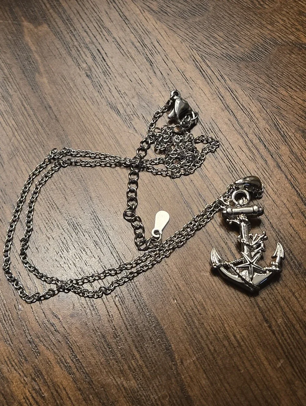 Unisex Silvertone Boat Anchor Embellished Pendant Necklace Platinum Plated